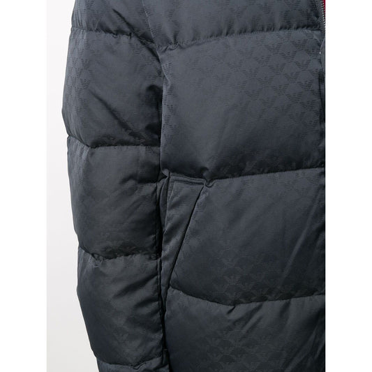 Dark blue padded Emporio Armani Coats Blue, featuring long sleeves, front zip and press-stud fastening, with two side slit pockets.