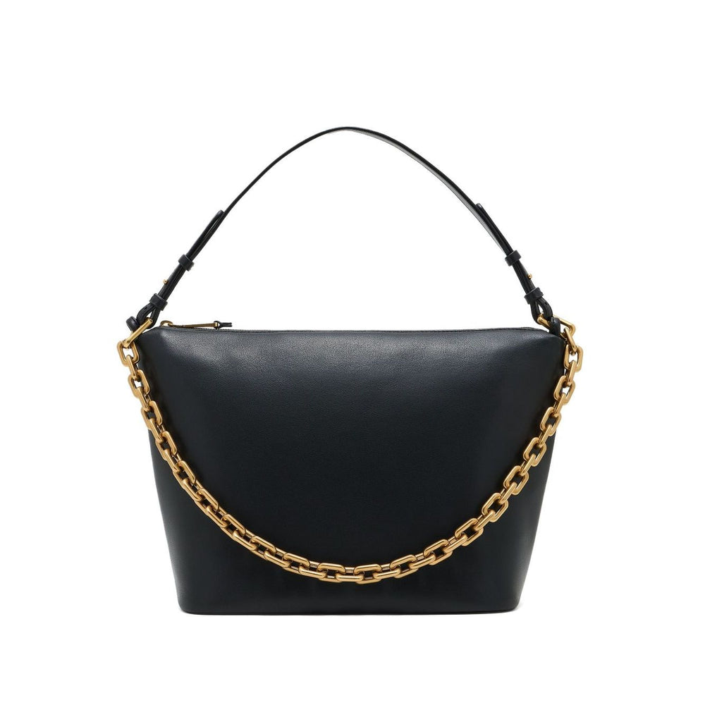 Emporio Armani Medium leather hobo bag with chain, black leather with gold-tone chain and zip fastening, dimensions 25x30x15 cm.