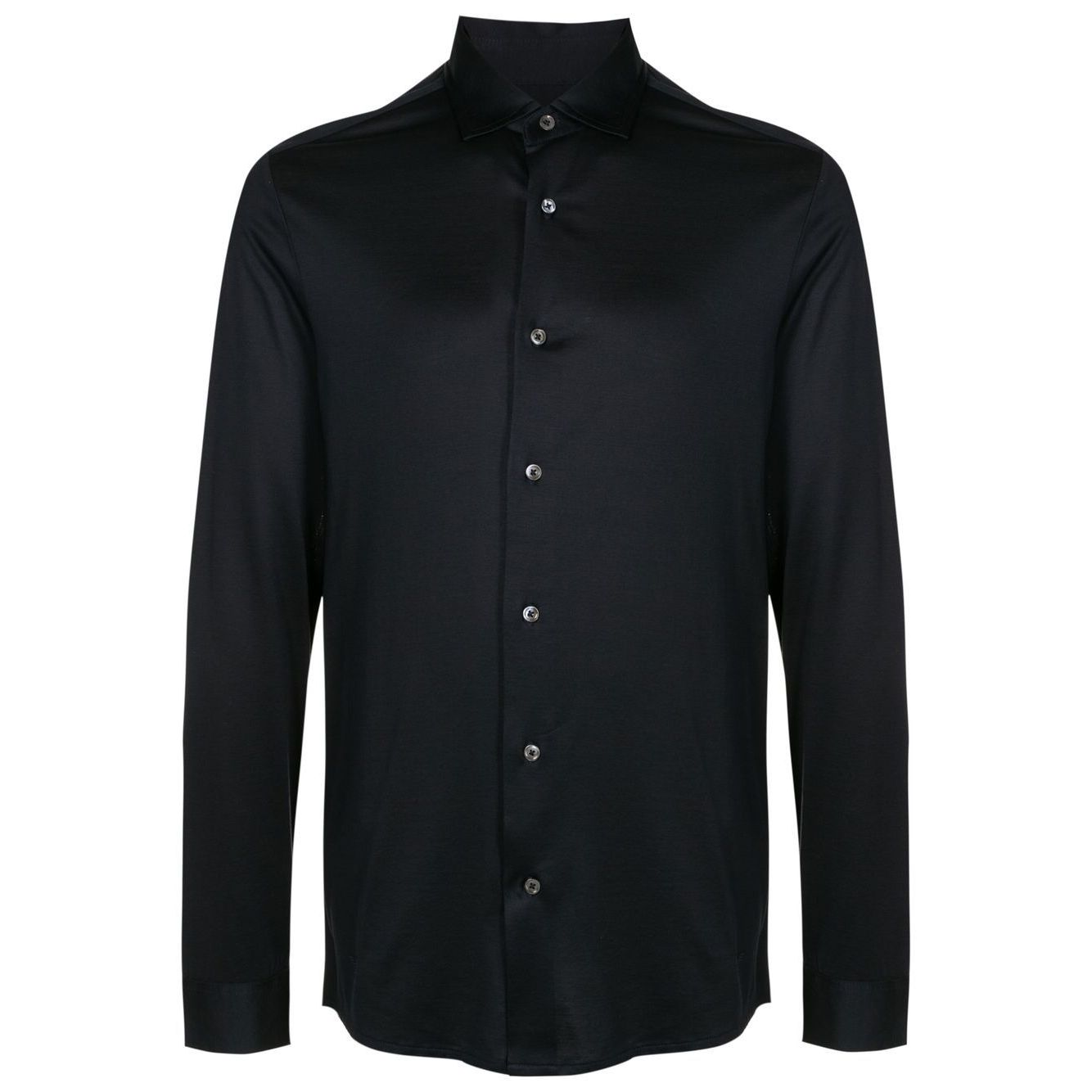 Emporio Armani Shirts Blue in navy cotton-lyocell blend with long sleeves, front button fastening, straight-point collar, buttoned cuffs.