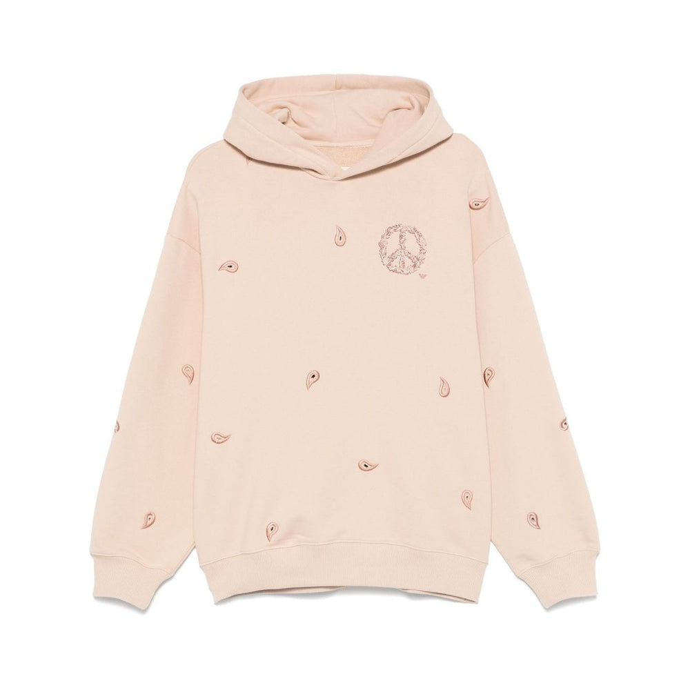 Emporio Armani Sweaters Powder blush pink hoodie with logo, drop shoulder, ribbed cuffs, hem, organic cotton, true to size fit.