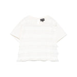 Emporio Armani T-shirt with fringes, white cotton, crew neck, short sleeves, embroidered logo, rear button fastening