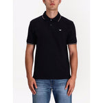 Emporio Armani T-shirts and Polos Blue - navy blue polo shirt with embroidered logo, cotton blend, short sleeves, front button placket.