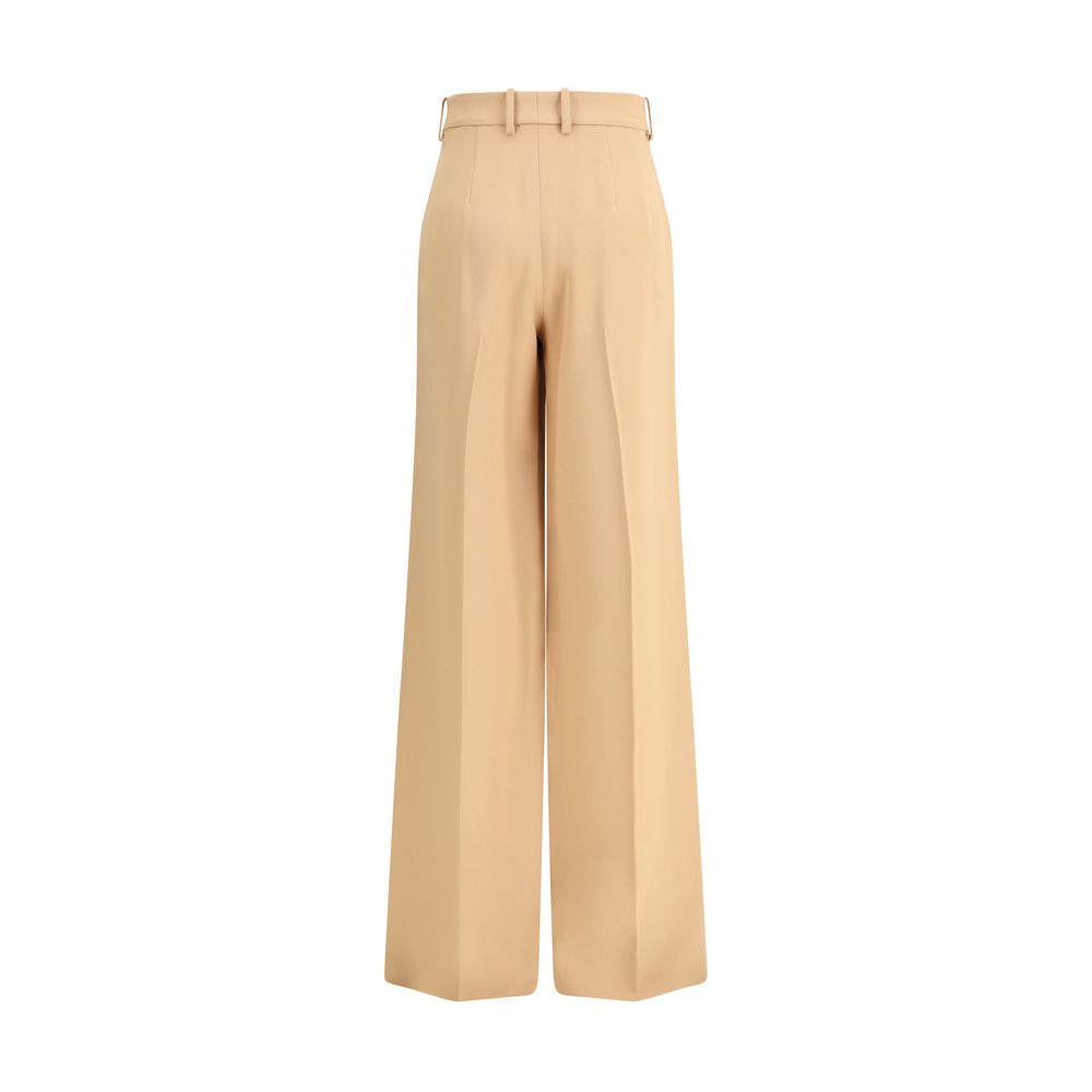 Ermanno Scervino Beige Viscose Casual Pants with wide-leg design and front darts, belt loops, side welt pockets, and zip closure.