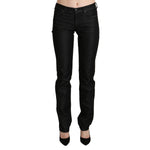 Ermanno Scervino Black Mid Waist Skinny Slim Denim Trouser in black cotton with zipper closure and logo details, made in Italy.