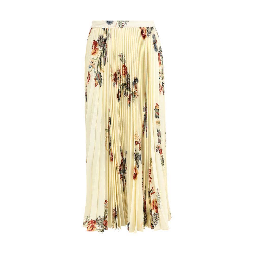 Etro Yellow Polyester Midi Skirt with pleated floral design, AW25 collection, high-waisted fit with back zip closure.