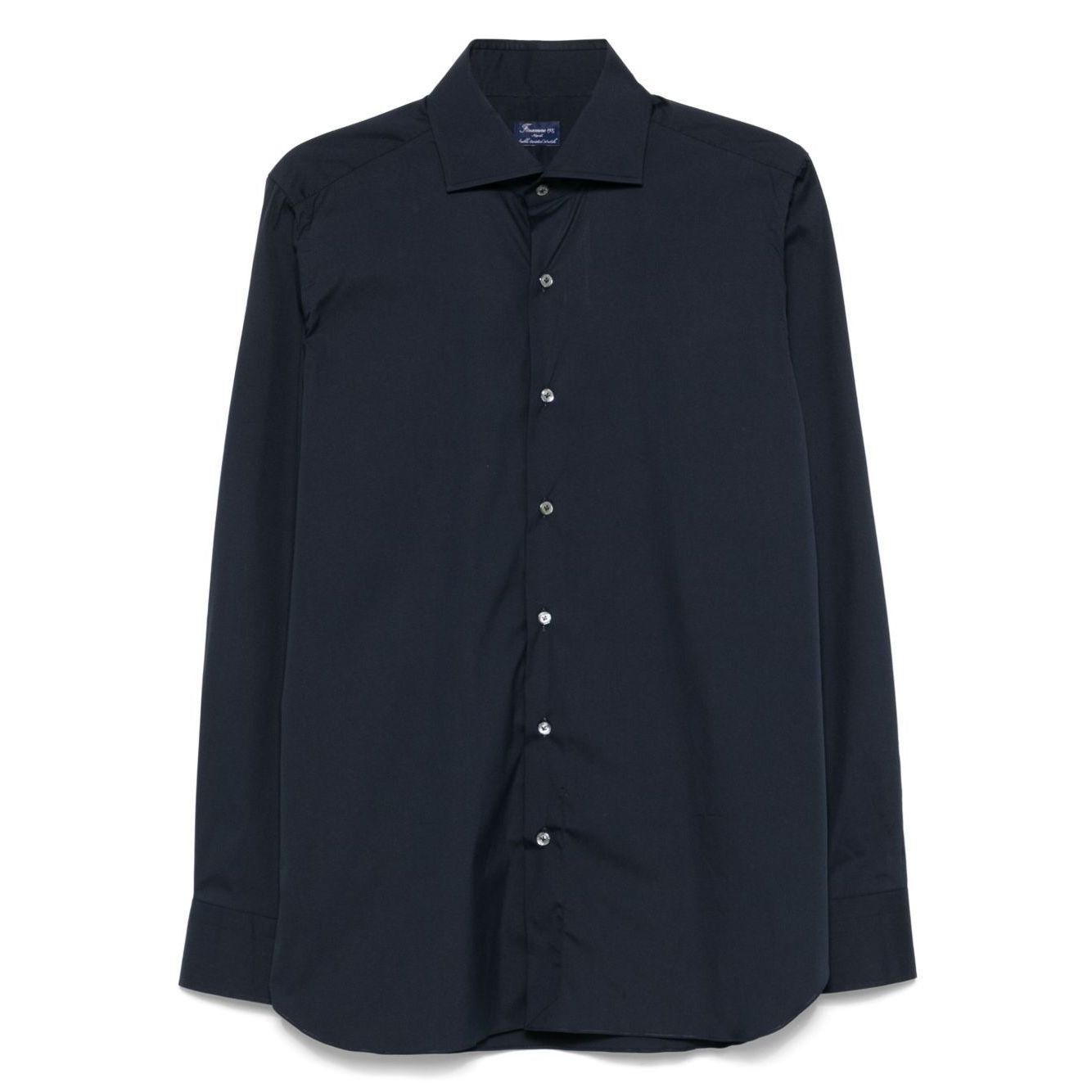 FINAMORE 1925 NAPOLI Shirts Blue with classic collar, buttoned cuffs, and curved hem.