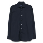 FINAMORE 1925 NAPOLI Shirts Blue with classic collar, buttoned cuffs, and curved hem.
