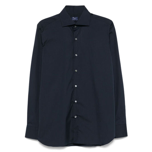 FINAMORE 1925 NAPOLI Shirts Blue with classic collar, buttoned cuffs, and curved hem.