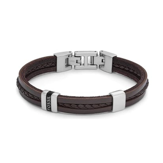 FOSSIL JEWELS JEWELRY Mod. JF04133040 brown leather bracelet with silver clasp