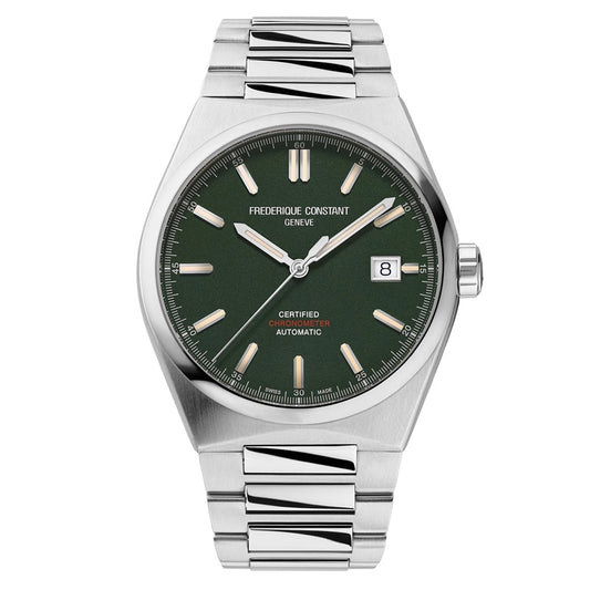 FREDERIQUE CONSTANT MOD. FC-303GRS3NH6B stainless steel watch with green dial and date display.