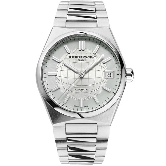 FREDERIQUE CONSTANT MOD. FC-303MPW2NH6B luxury watch with silver bracelet and white dial featuring date display.