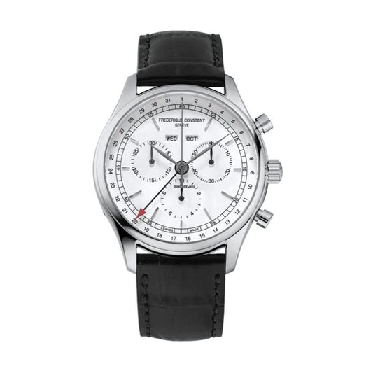 Luxury watch: FREDERIQUE CONSTANT Mod. CLASSICS TRIPLE CALENDAR with black leather strap and detailed dials for precision timekeeping