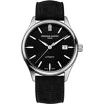 FREDERIQUE CONSTANT Mod. CLASSIC wristwatch, stainless steel case, black leather strap, water-resistant 5 ATM, Swiss made.