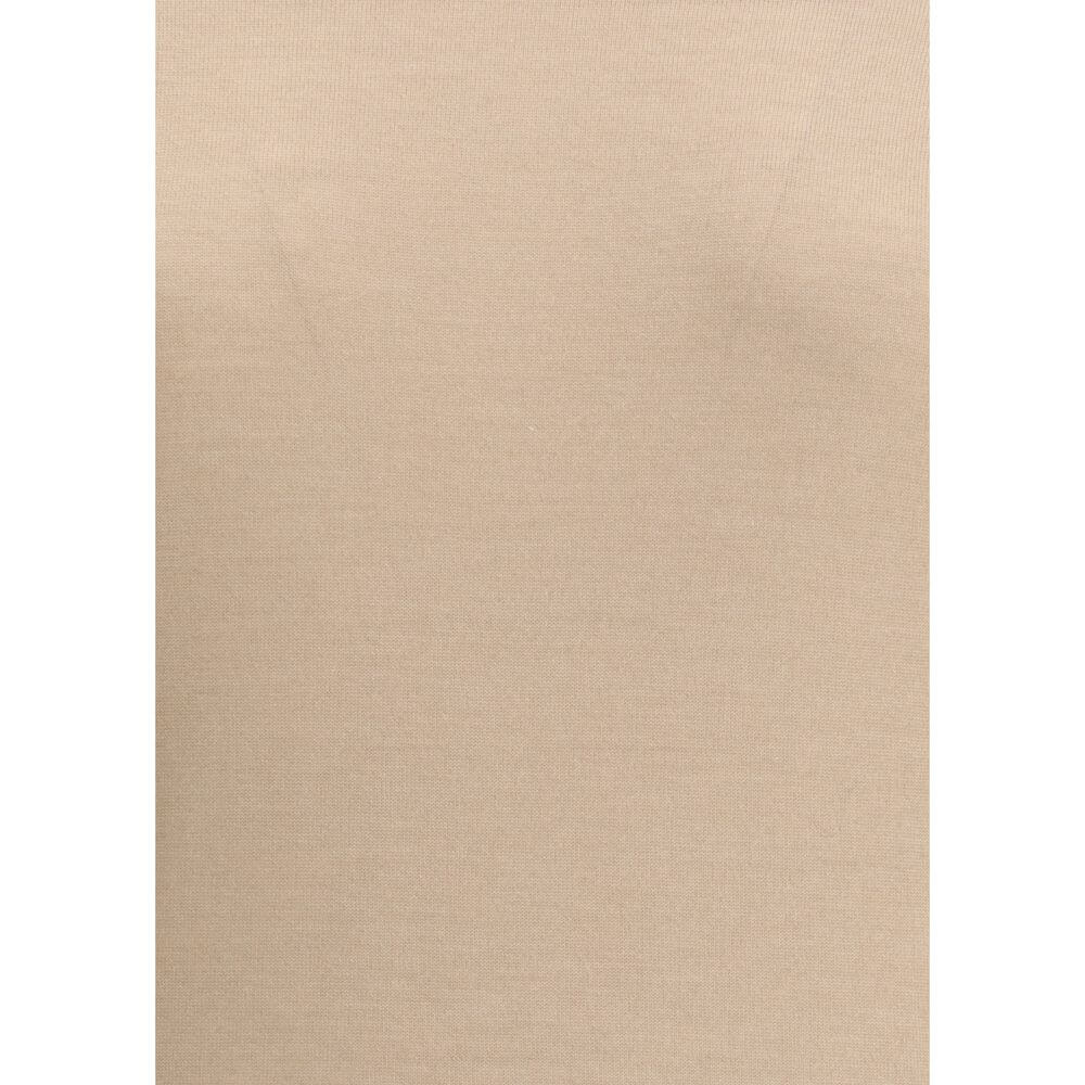 Fabiana Filippi Beige Cashmere T-Shirt with ribbed crew neck and hem, made from soft cashmere and silk. Season: AW25, Regular Fit.