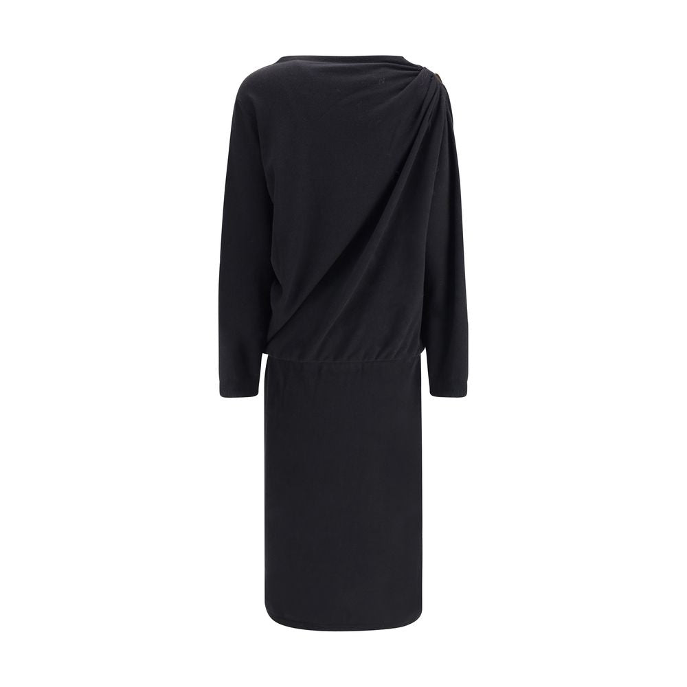 Back view of Fabiana Filippi Black Fleece Wool Casual Dress with gold shoulder button detailing.