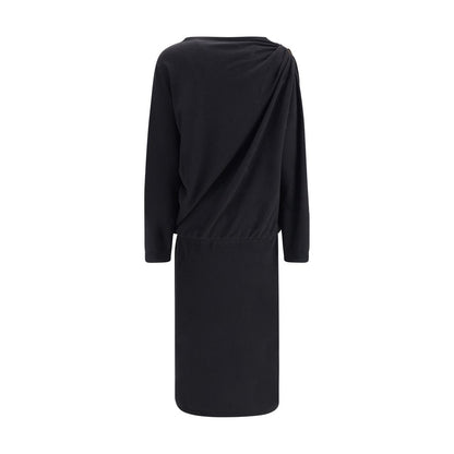 Back view of Fabiana Filippi Black Fleece Wool Casual Dress with gold shoulder button detailing.