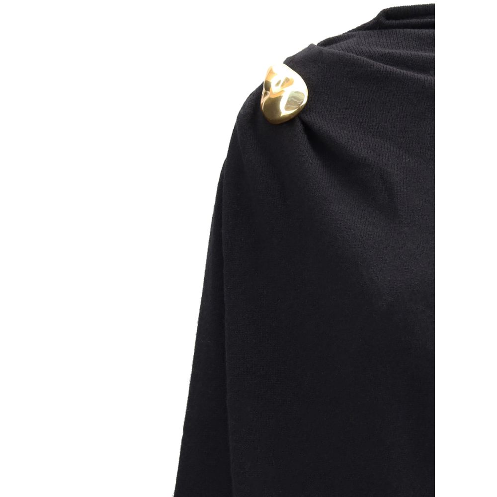 Fabiana Filippi Black Fleece Wool Casual Dress with gold button detail on shoulder