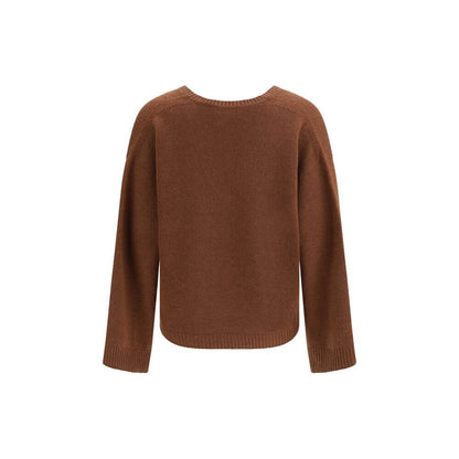 Fabiana Filippi Brown Cashmere Cashmere Sweater with ribbed V-neck, hem, and cuffs, showcasing classic elegance and comfort for AW25 season.