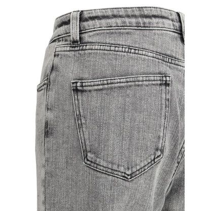 Close-up of back pocket on Fabiana Filippi Gray Cotton Straight-Leg Jeans, showcasing vintage washed-out effect and casual style.
