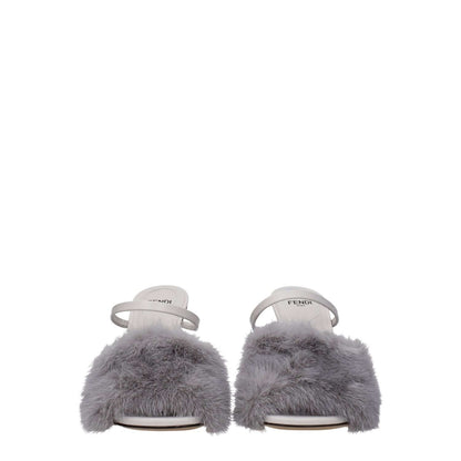 Fendi Gray Mink Slippers