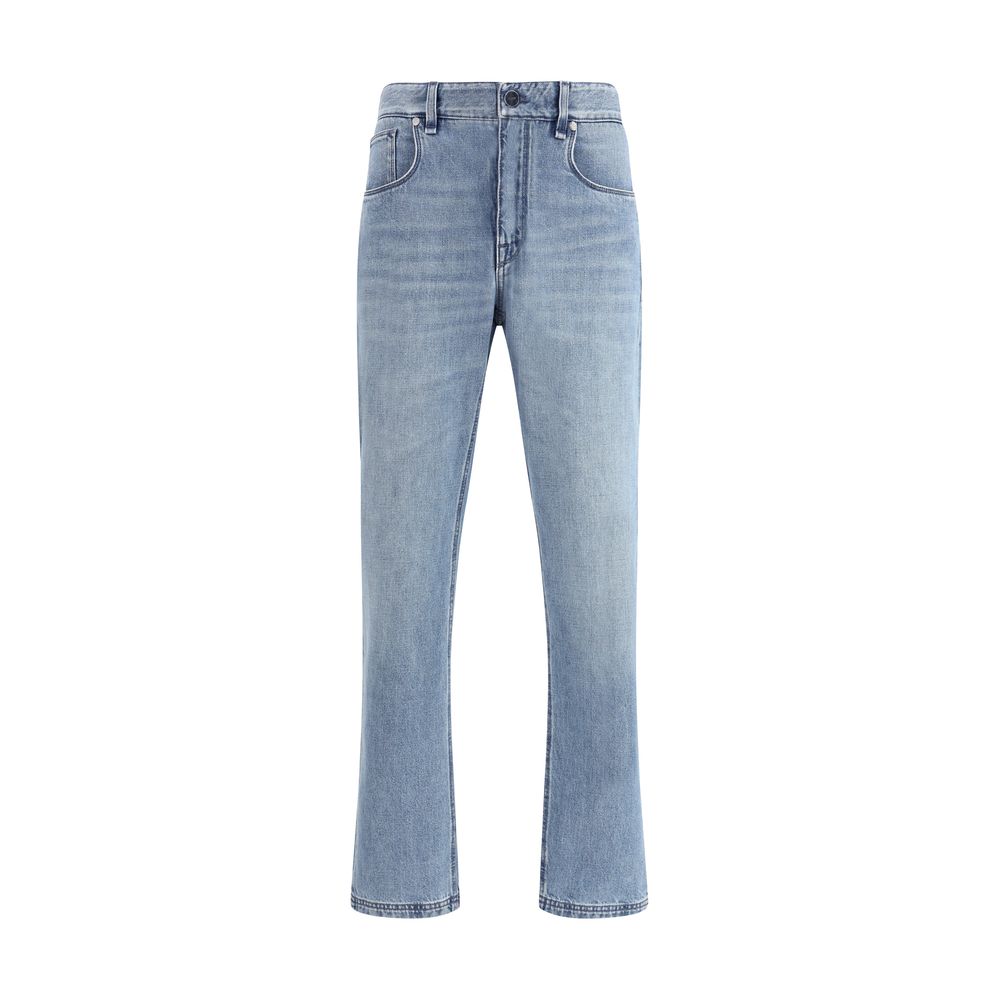 Fendi Light Blue Cotton Straight-Leg Jeans with classic 5-pocket design, slim fit, and zip-and-button closure, AW25 season.