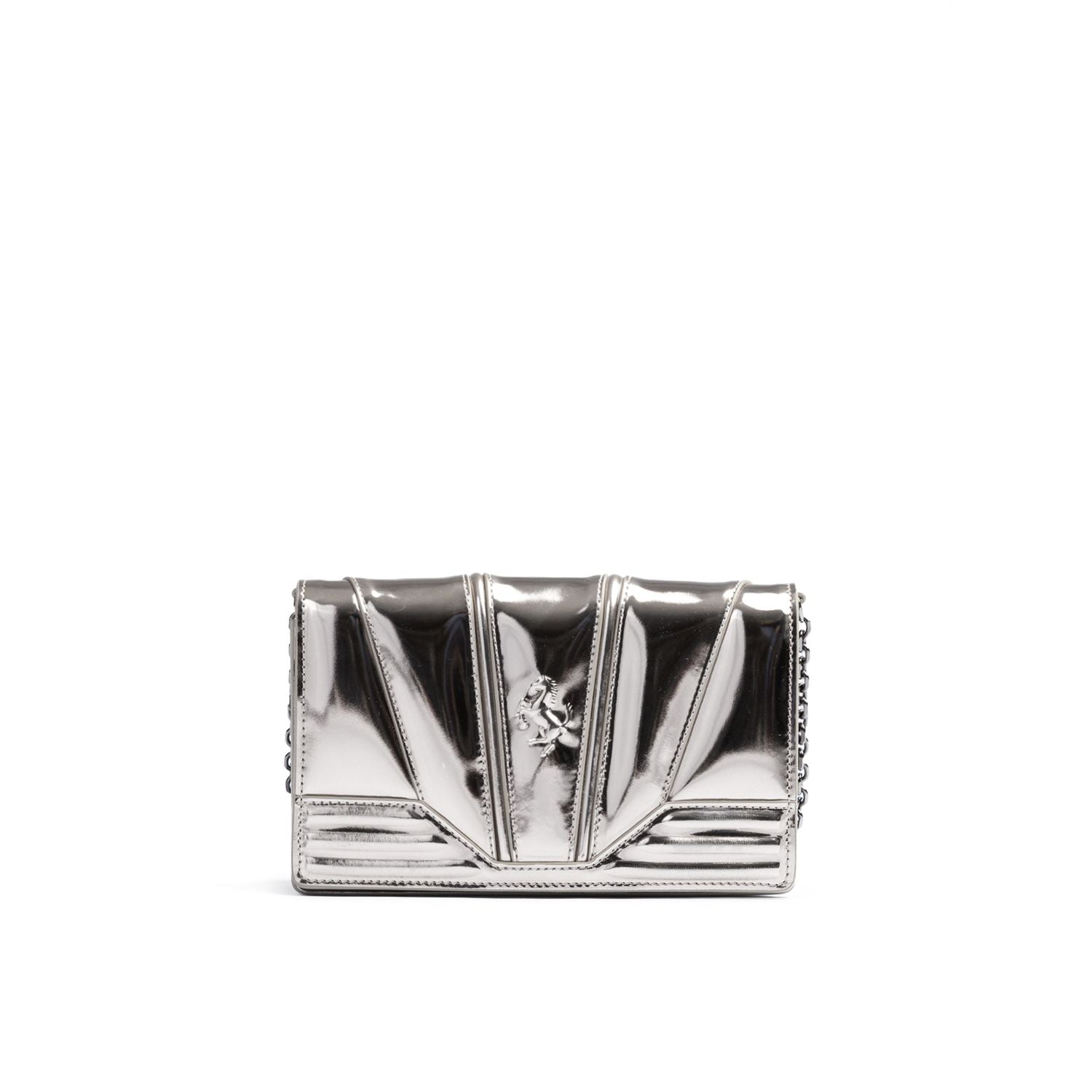 Ferrari Metal Silver GT patent leather bag with chain