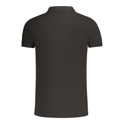 Back view of Fila Black Cotton Men Polo Shirt, showcasing sleek design and breathable 100% cotton fabric.