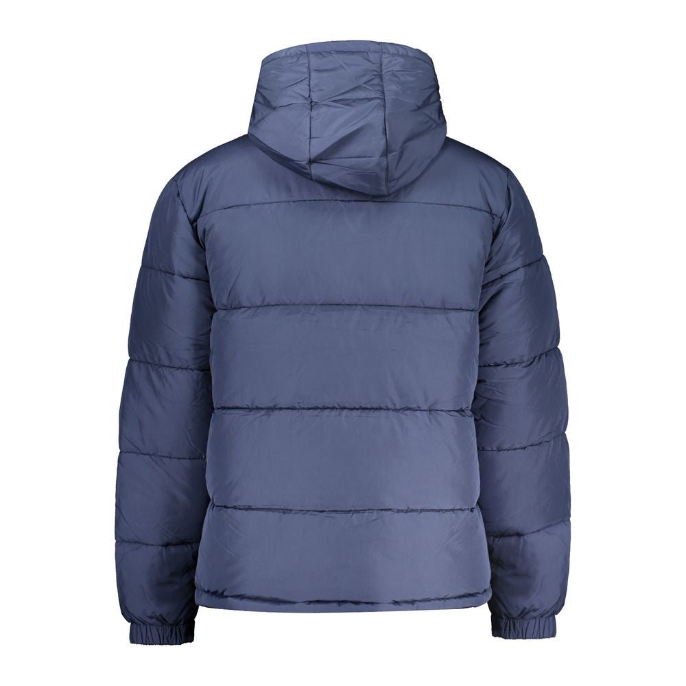 Fila Blue Polyester Men Jacket - Back view of water-repellent hooded jacket with iconic Fila logo for sports luxe style.