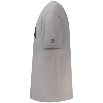 Fila Gray Cotton Men T-Shirt with black print, side view showcasing urban style and comfort, ideal for casual wear.