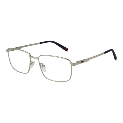 Fila Silver Stainless Steel Glasses (Frames) - Men's full-rim rectangle frames with silver finish and demo lenses, 56mm width.
