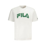 Fila White Cotton Men T-Shirt with green logo, casual loose-fit style, 100% breathable cotton, perfect for modern fashion lovers.