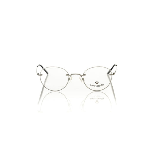 Frankie Morello Silver Metallic Unisex Eyeglass Frame, Italian-crafted round glasses with sleek silver metal design.