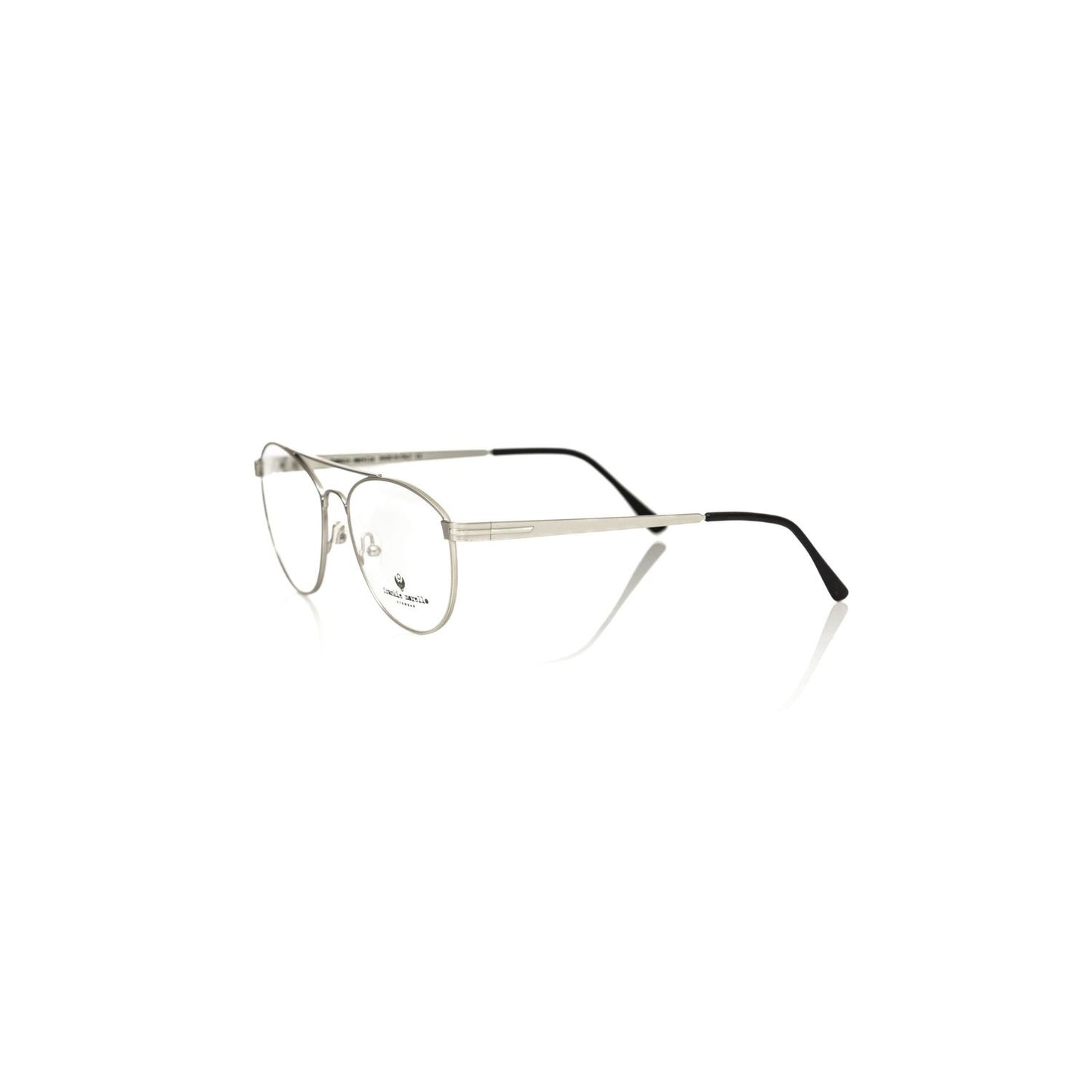 Frankie Morello Silver Metallic Unisex Frame, sleek Italian-made aviator eyeglasses with shimmering accents for sophisticated style.