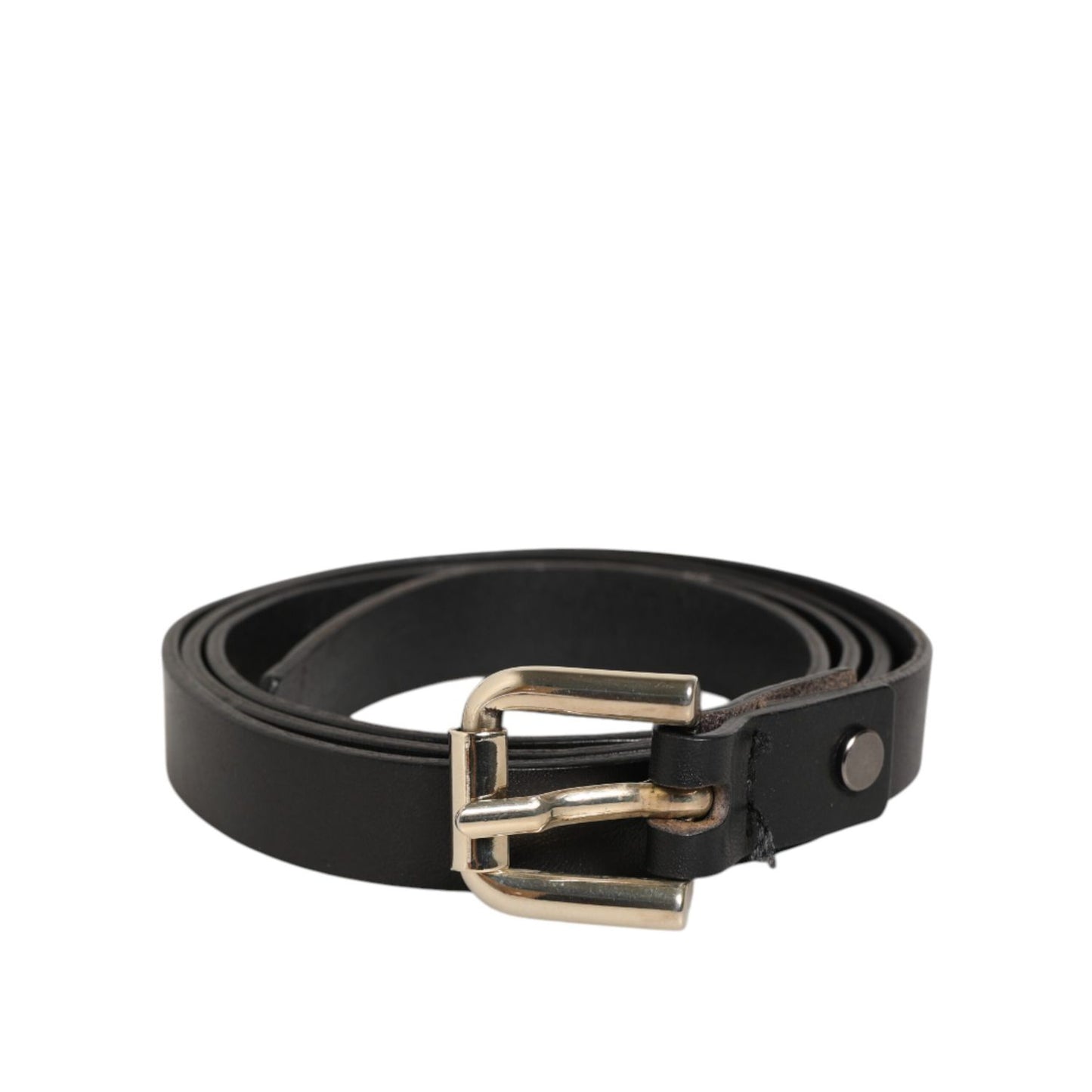 GF Ferre Black Leather Slim Gold Tone Buckle Waist Men Belt, 100% leather, made in Italy, classic style with polished gold-tone buckle.
