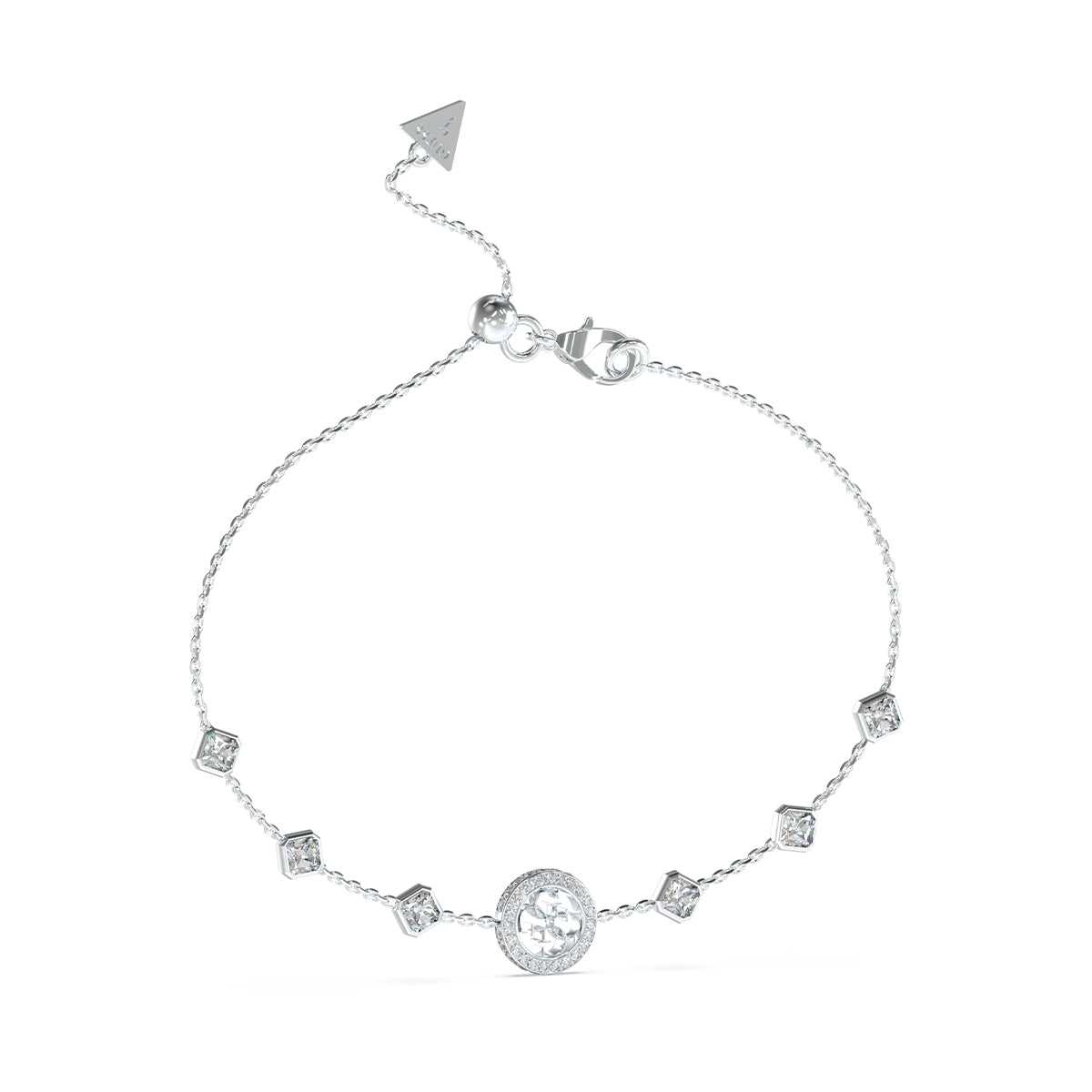 Silver bracelet from GUESS JEWELS JEWELRY Mod. JUBB04156JWRHT-U with geometric charm accents on a delicate chain.