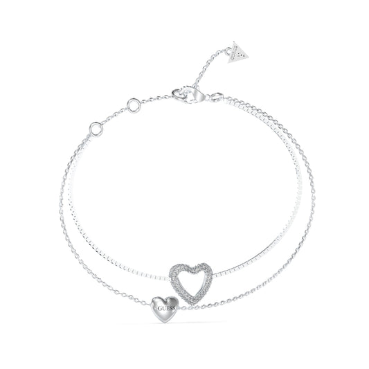 Silver bracelet with heart charms by GUESS JEWELS JEWELRY Mod. JUBB05027JWRHS, showcasing elegance and style in jewelry design.