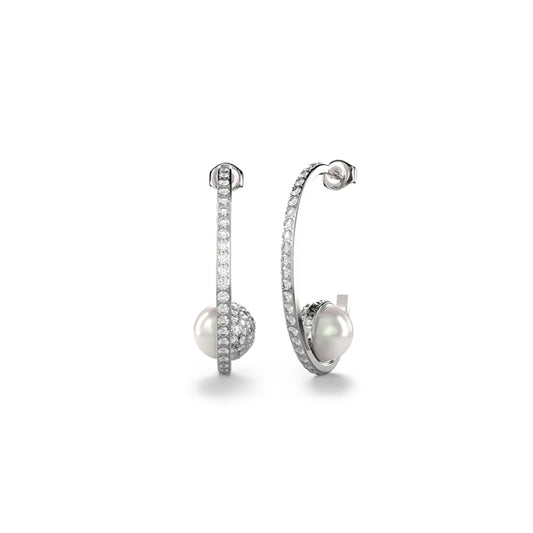 Elegant hoop earrings from GUESS JEWELS JEWELRY Mod. JUBE04452JWRHT-U featuring pearls and crystals, highlighting luxurious design.