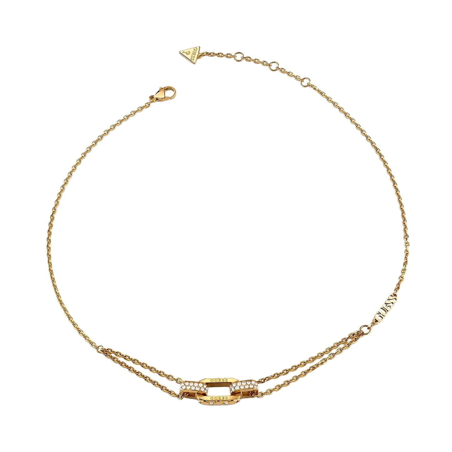 GUESS JEWELS JEWELRY Mod. JUBN04580JWYGT-U gold necklace with chain and decorative link design.