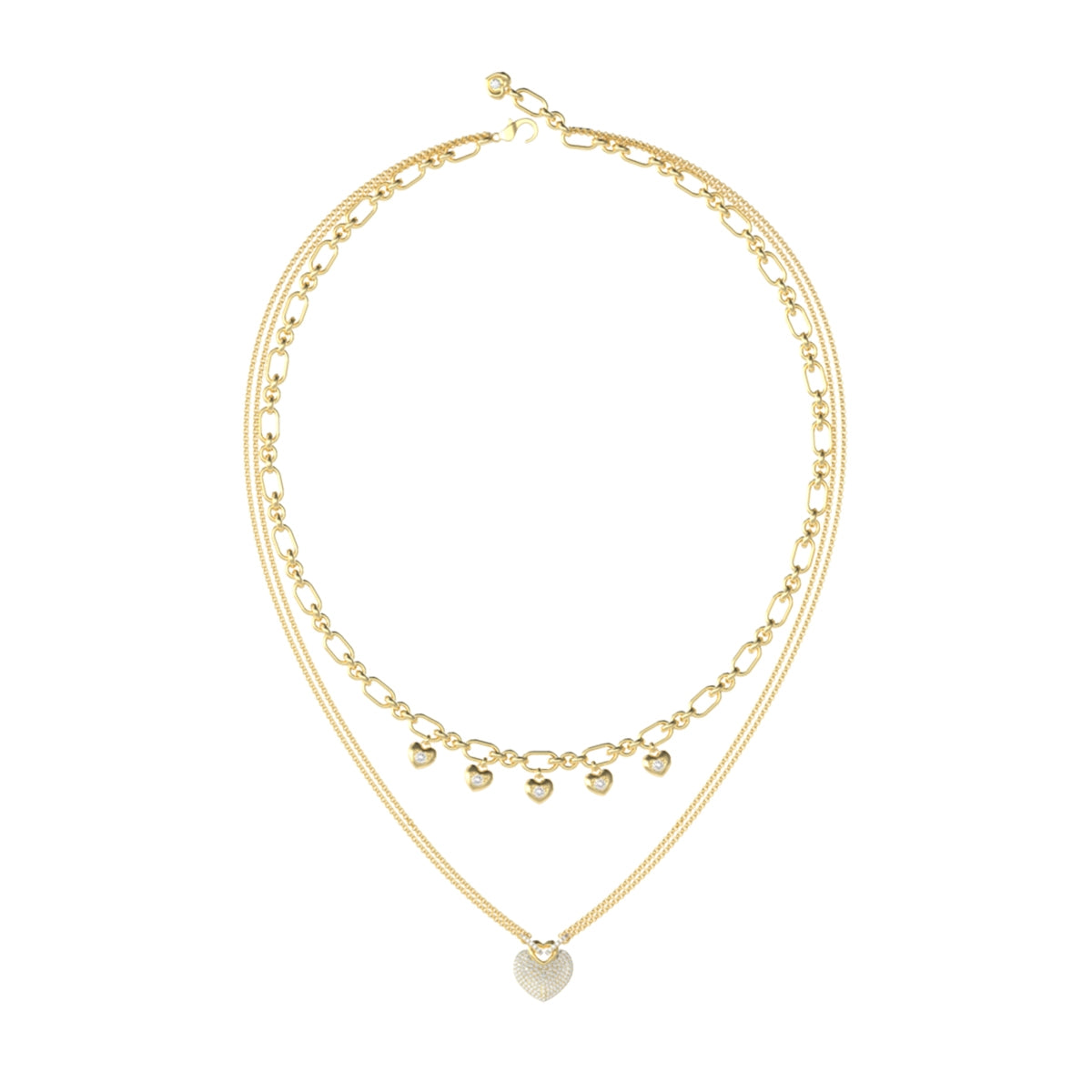 GUESS JEWELS JEWELRY Mod. JUBN05208JWYGT-U gold layered necklace with heart charms, elegant and stylish fashion accessory.
