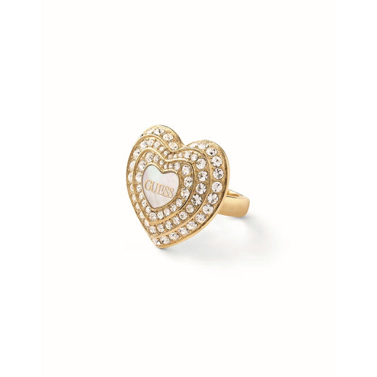 Alt Tag: Heart-shaped ring with crystals, GUESS JEWELS JEWELRY Mod. JUBR04016JWYGWH56