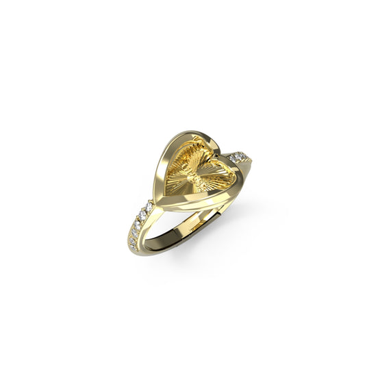 GUESS JEWELS JEWELRY Mod. JUBR04614JWYG56 gold heart ring with diamond accents