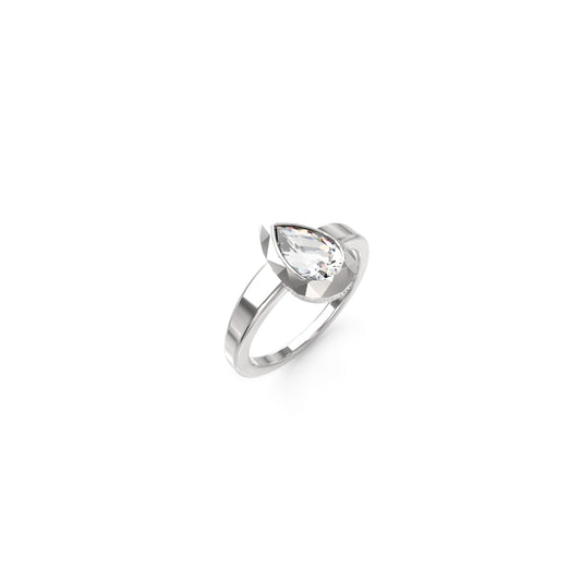 A silver ring with a teardrop-shaped stone from GUESS JEWELS JEWELRY Mod. JUBR05248JWRH54.