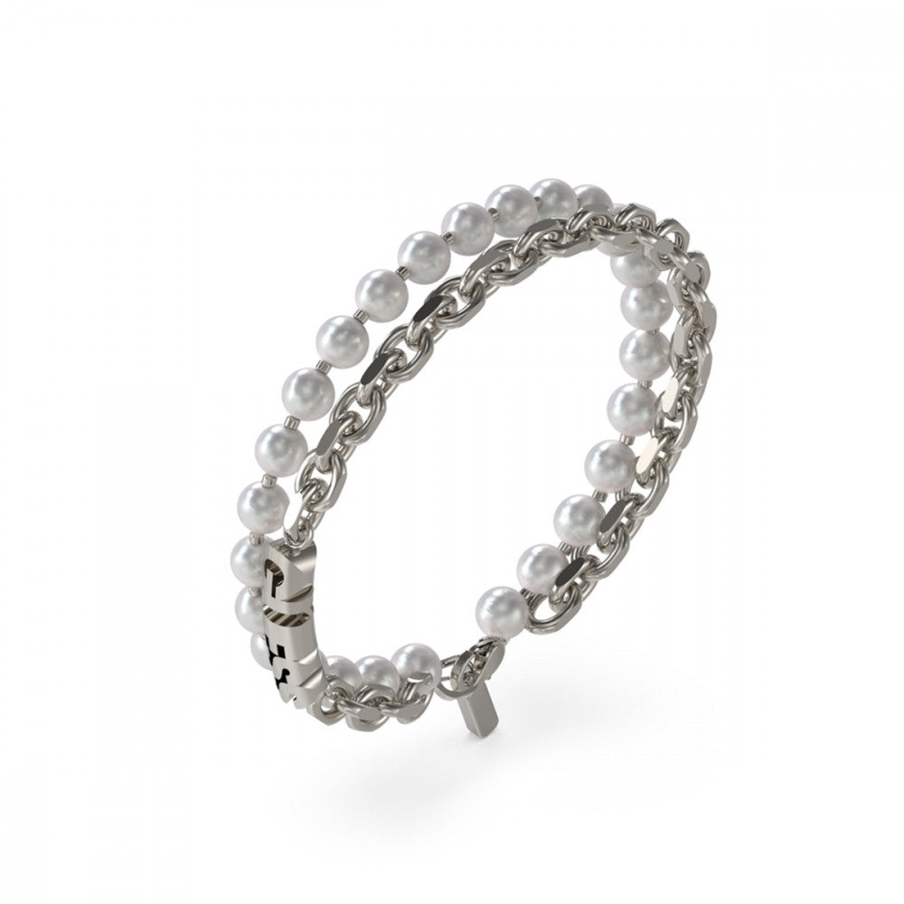 GUESS JEWELS JEWELRY Mod. JUMB04063JWSTWIS bracelet with pearls and silver chain, elegant fashion accessory.