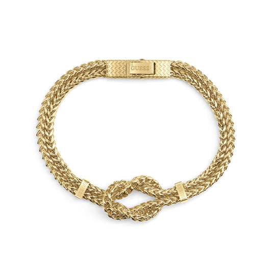 Gold bracelet from GUESS JEWELS JEWELRY Mod. JUMB05027JWYGS with intricate chain design and logo clasp.
