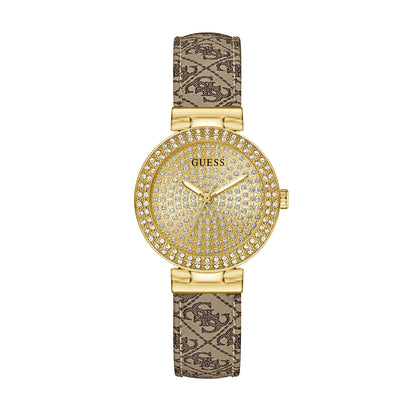 GUESS Mod. IVY 32 luxury watch with gold and crystal detailing on a patterned band