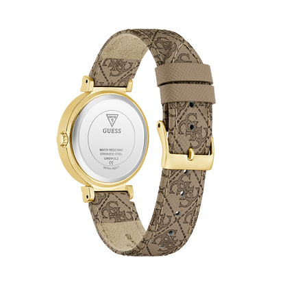 Back view of GUESS Mod. IVY 32 watch with engraved band and gold-tone detailing.