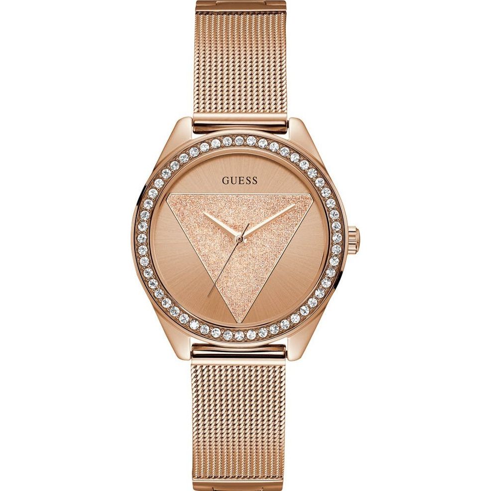 GUESS Mod. W1142L4 rose gold watch with quartz analog movement and diamond accents, suitable for ladies.