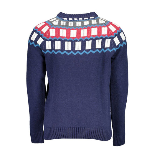 Back view of Gant Blue Wool Sweater with contrast details and crew neck.