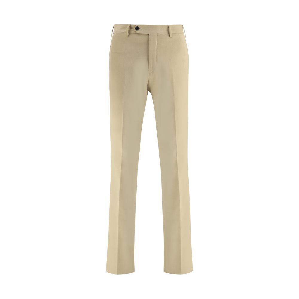 Germano Beige Cotton Chino Pants with mid-rise waist, front zipper and button, and multiple pockets, ideal for versatile wear, 100% cotton.