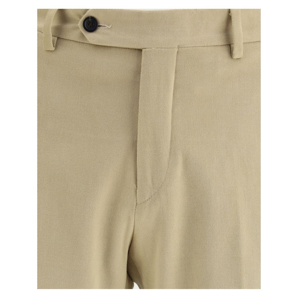 Germano Beige Cotton Chino Pants showing front zipper, button closure, and belt loops for an elegant look. Regular fit, 100% cotton.